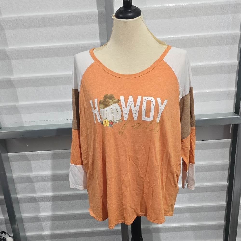 Cato Orange Relaxed Long Sleeve Tee Howdy Fall SIZE 18/20W